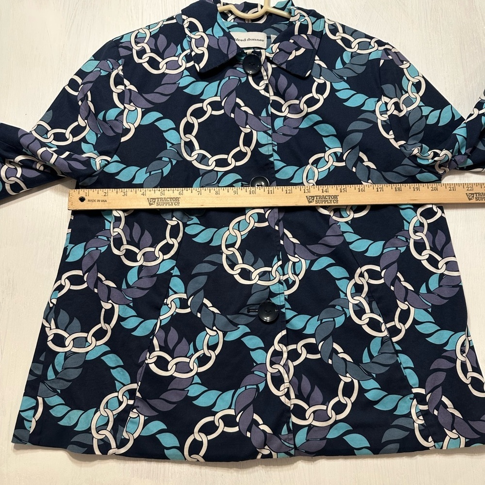 Alfred Dunner Jacket Women’s Size 10 Navy Blue Chain Print Cotton Blend Retro - Picture 3 of 8